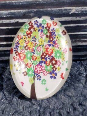 Tree of Life 40x30mm Large Oval Tempered Glass Cabochon 6939-K